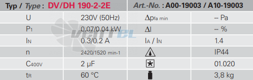 Rosenberg DH 190-2-2 E - описание, технические характеристики, графики